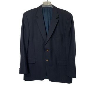 Macys Club Room Blazer Mens‎ 46R Navy Blue Wool Suit Jacket Career Business